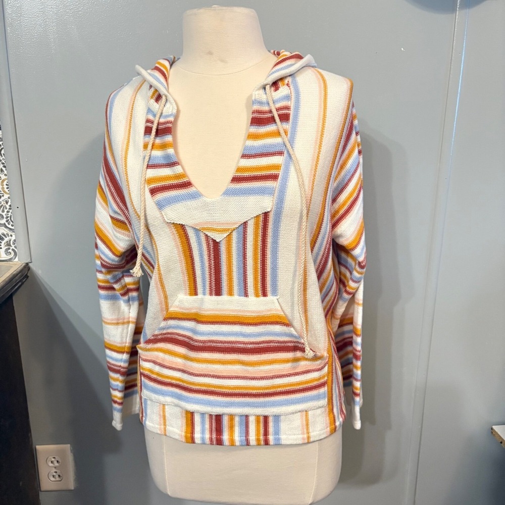 NWT Forever 21‎  Hooded Baja Striped Knit Sweater Pullover Multi (Junior Medium)